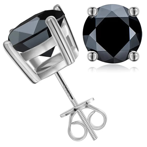 925 Sterling Silver Black VVS Moissanite Solitaire Stud Earring