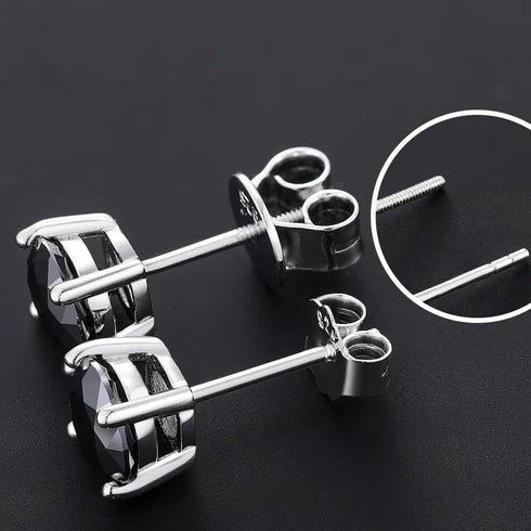 925 Sterling Silver Black VVS Moissanite Solitaire Stud Earring