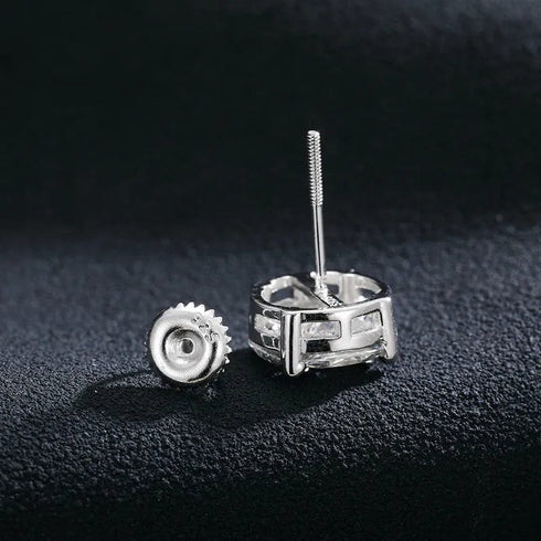 925 Sterling Silver Moissanite Asscher Cut Solitaire Stud Earrings