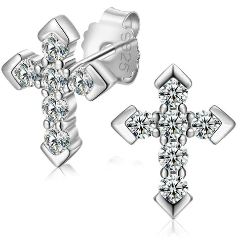 925 Sterling Silver VVS Moissanite Byzantine Cross Stud Earrings