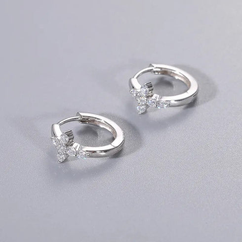 925 Sterling Silver VVS Moissanite Cross Hoop Earrings