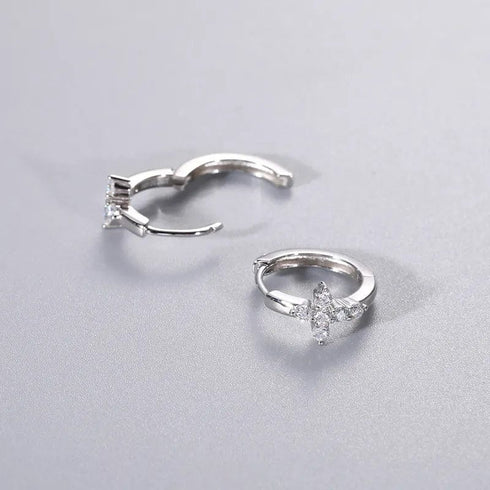 925 Sterling Silver VVS Moissanite Cross Hoop Earrings
