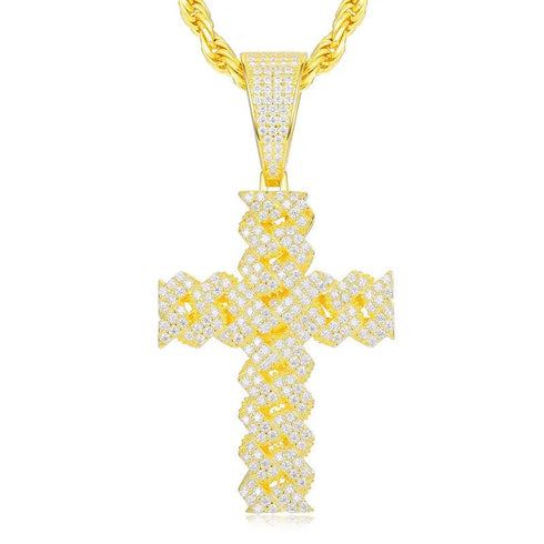 925 Sterling Silver VVS Moissanite Cuban Cross Pendant
