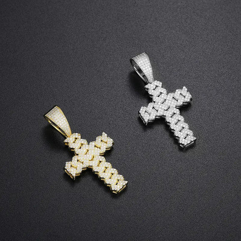 925 Sterling Silver VVS Moissanite Cuban Cross Pendant