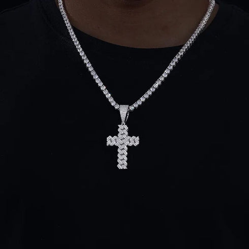 925 Sterling Silver VVS Moissanite Cuban Cross Pendant