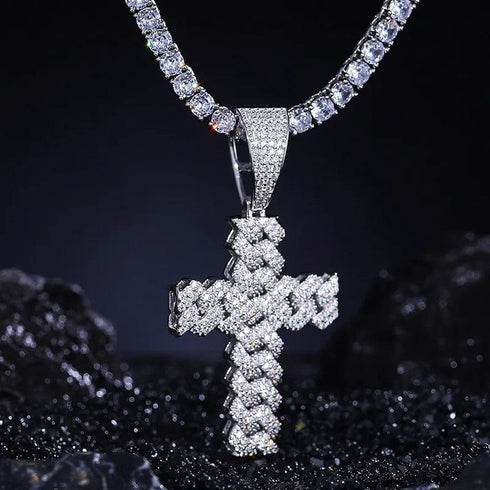 925 Sterling Silver VVS Moissanite Cuban Cross Pendant