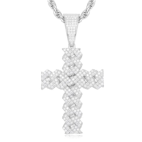 925 Sterling Silver VVS Moissanite Cuban Cross Pendant