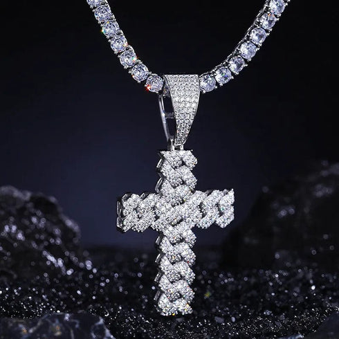 925 Sterling Silver VVS Moissanite Cuban Cross Pendant