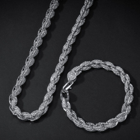 9mm Iced Out Thick Rope Chain and Bracelet Bundle