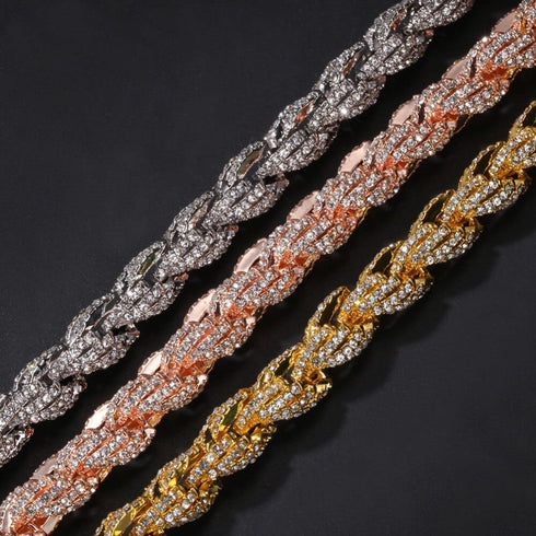 9mm Iced Out Thick Rope Chain and Bracelet Bundle