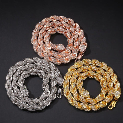 9mm Iced Out Thick Rope Chain and Bracelet Bundle