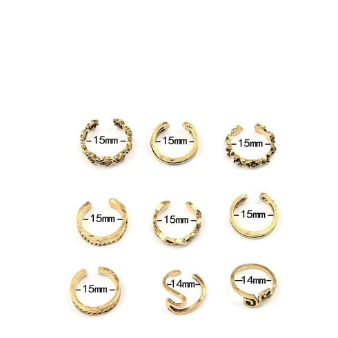 9pc Wave Patter Adjustable Toe Ring Set