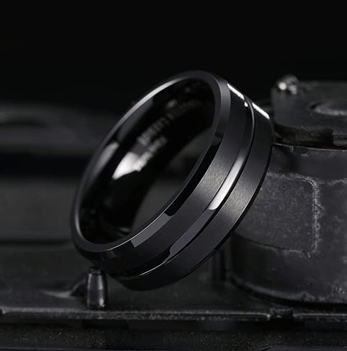 All Black Tungsten Carbide 8MM Style Band Ring