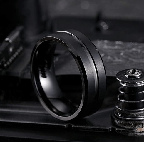 All Black Tungsten Carbide 8MM Style Band Ring
