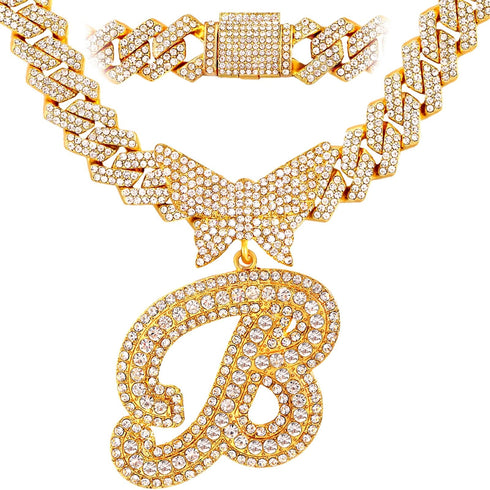 Bling Butterfly Letter Cuban Link Chain