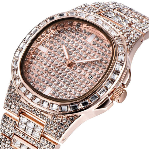 Rose Gold Iced Baguette Watch