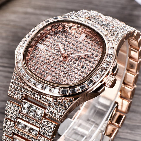 Rose Gold Iced Baguette Watch