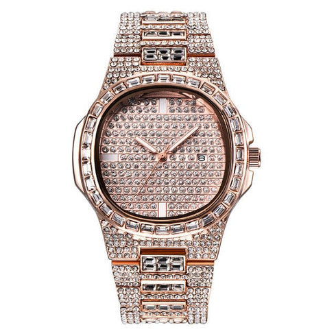 Rose Gold Iced Baguette Watch