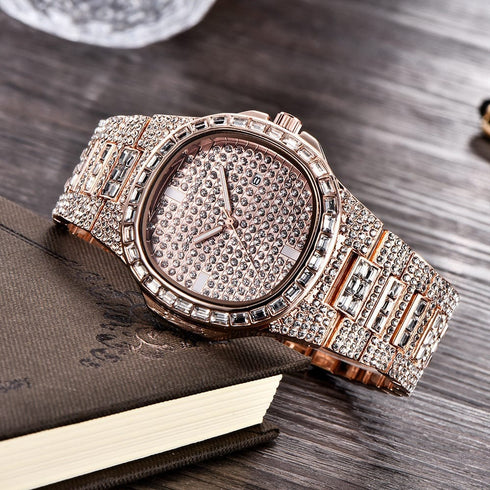 Rose Gold Iced Baguette Watch