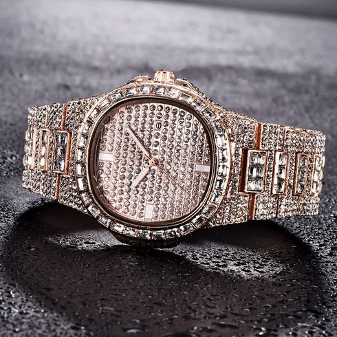 Rose Gold Iced Baguette Watch