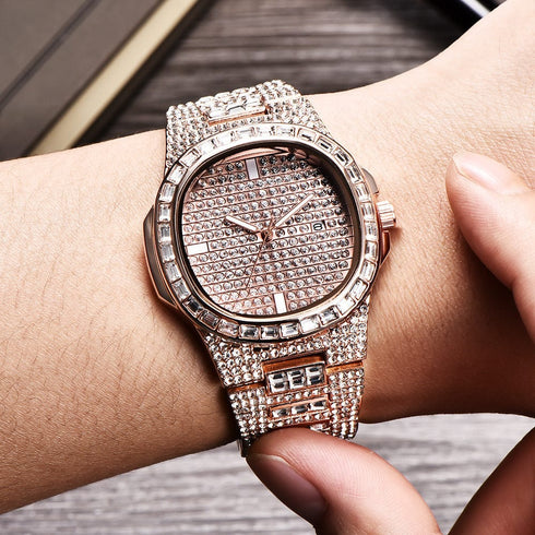 Rose Gold Iced Baguette Watch