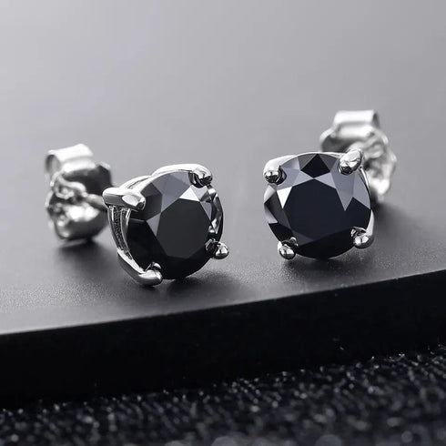 925 Sterling Silver Black VVS Moissanite Solitaire Stud Earring