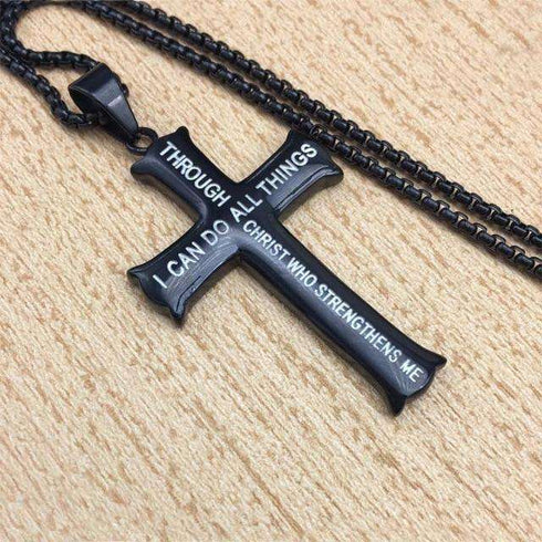 Men's Gold/Silver Stainless Steel Cross Jesus Piece Necklace Bible Verse With Curb Chain