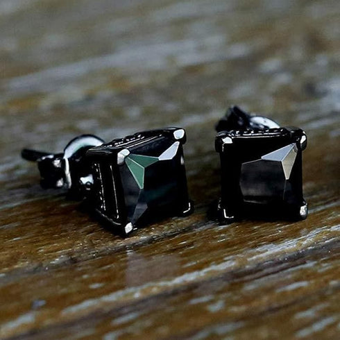 Black 925 Sterling Silver CZ Diamond Stud Men's Earrings