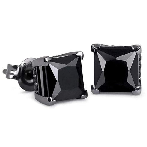 Black 925 Sterling Silver CZ Diamond Stud Men's Earrings