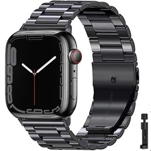 Black/Silver Metal Apple Watch Band with Folding Buckle