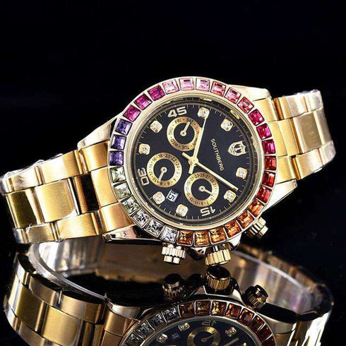 Luxury Quartz Rollie Style Watch with Color Rhinestone