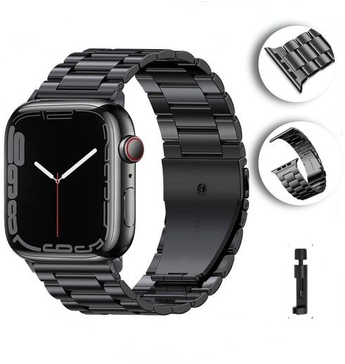 Black/Silver Metal Apple Watch Band with Folding Buckle