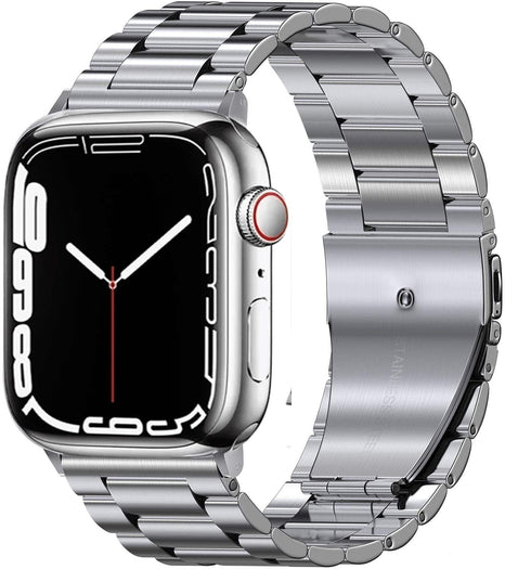 Black/Silver Metal Apple Watch Band with Folding Buckle