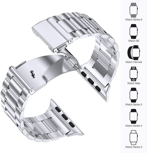 Black/Silver Metal Apple Watch Band with Folding Buckle