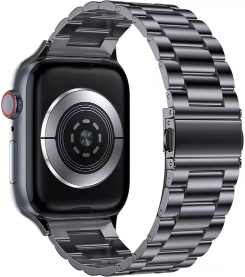Black/Silver Metal Apple Watch Band with Folding Buckle