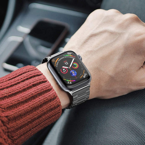 Black/Silver Metal Apple Watch Band with Folding Buckle