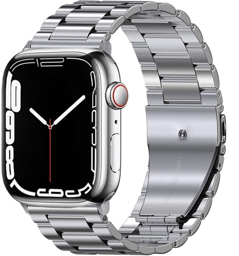 Black/Silver Metal Apple Watch Band with Folding Buckle