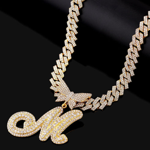 Bling Butterfly Letter Cuban Link Chain