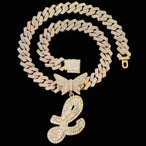 Bling Butterfly Letter Cuban Link Chain