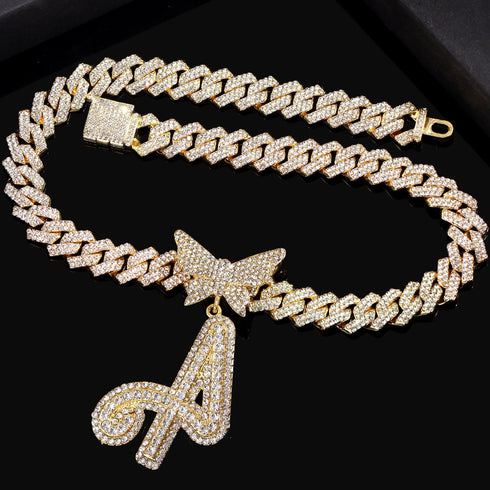 Bling Butterfly Letter Cuban Link Chain