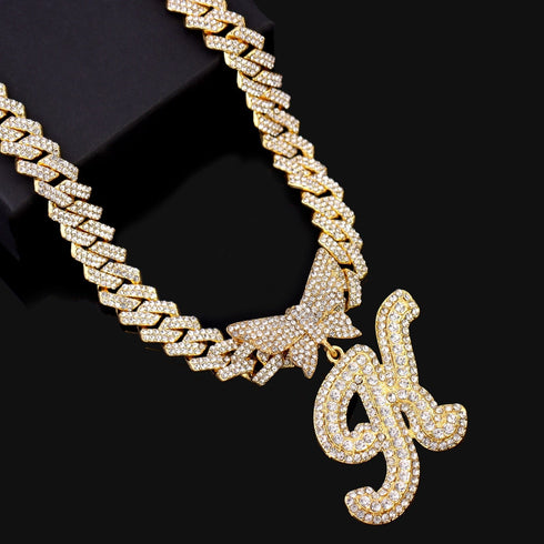 Bling Butterfly Letter Cuban Link Chain