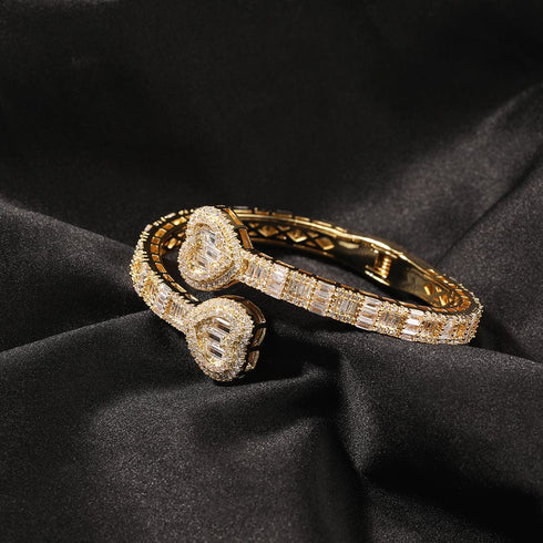 6MM Baguette Heart Wrist Bangle Bracelet