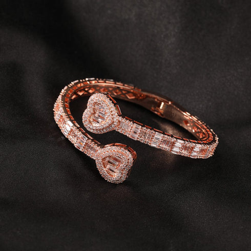 6MM Baguette Heart Wrist Bangle Bracelet