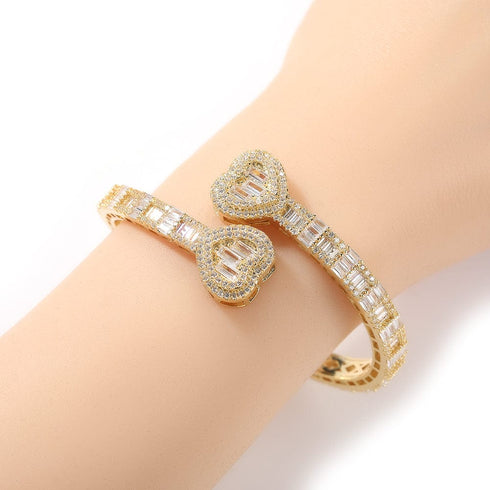 6MM Baguette Heart Wrist Bangle Bracelet