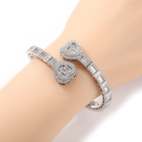 6MM Baguette Heart Wrist Bangle Bracelet