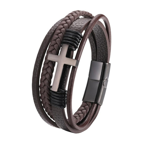 Multi-Layer Cross Leather Bracelet