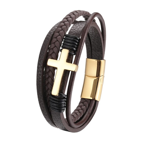 Multi-Layer Cross Leather Bracelet