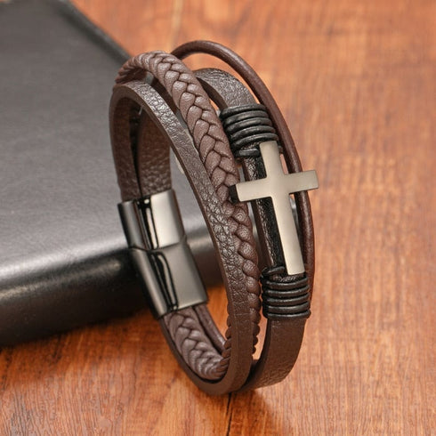 Multi-Layer Cross Leather Bracelet