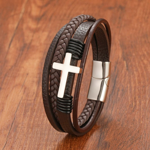Multi-Layer Cross Leather Bracelet