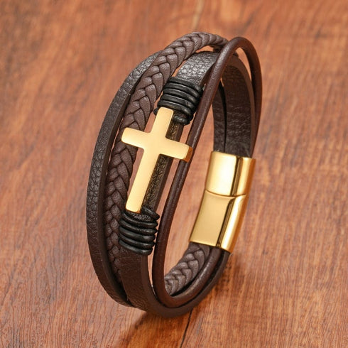 Multi-Layer Cross Leather Bracelet